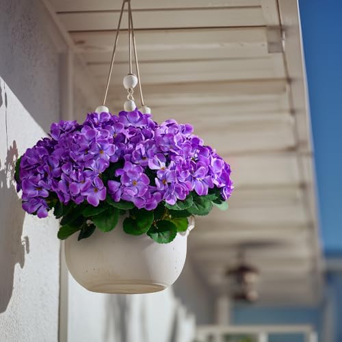 Artificial Crabapple Flowers for Outdoor 10 Pcs Artificial Chinese Flower Fake Flowers with Stems Silk Realistic Floral Arrangement for Front Door Porch Planter Patio Balcony (Blue) - color: Blue