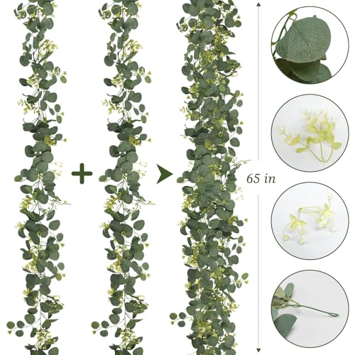 HUZIYAHAN Eucalyptus Garland Faux Silk Leaf Silver Dollar Artificial Greenery Fake Eucalyptus Leaves Garlands for Table Wedding Party Indoor Outdoor Arch Wall Mantle Room Home Decoration (1, 5.5 FT)