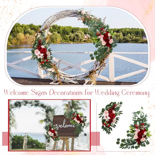 Hotop Wedding Arch Flowers Set of 4 Artificial Flower Swag Wedding Faux Floral Swag with 10 Cable Tie and 8 Clip for Party Welcome Signs Ceremony Reception Backdrop Decor(Romantic Burgundy) - color: Romantic Burgundy