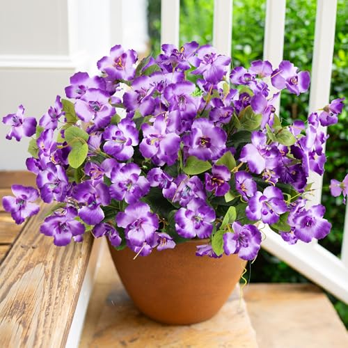 Fake Hibiscus Artificial Flowers for Outdoors Spring Summer Decoration, 6 Bundles Silk Purple Hibiscus Flowers Bouquet UV Resistant Look Real Faux Plants for Outside Planter Front Door Porch Balcony - color: Purple