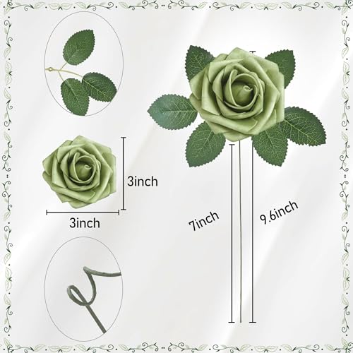 Artificial Flowers, 25pcs Artificial Rose for DIY Wedding Bouquets Centerpieces Flowers Arrangements, Elf Green Fake Flowers with Stems for Bridal Shower Graduation Events Decoration - color: Elf Green, size: 25pcs