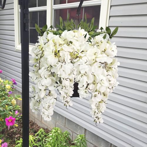 2Pcs Artificial Flowers Faux Silk Flowers Indoor Plants Hanging Wisteria Decoration for Home Indoor Kitchen Table Vase Wedding Party Table Centerpieces Outdoor Decor (White)