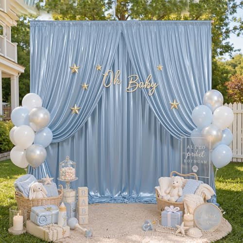 10ftx10ft Dusty Blue Sequin Backdrop Curtain for Parties, Wrinkle Free Thick Glitter Sparkle Photo Backdrop Drapes 2 Panels 5x10FT Shimmer Back Drop Cloth for Wedding Birthday Photography Background - color: Dusty Blue, size: 5'W×10'H _2 Panels