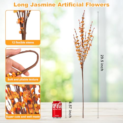 Wootkey 10 Pcs 29.5" Fall Stem Orange Jasmine Fall Flowers Dry Branches Bouquet for Home DIY Floral Art Plant Wedding Orange Fake Flowers (Autumn Yellow) - color: Autumn Yellow, size: 10pcs-29.5''