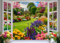 8x6ft Spring Summer Garden Window Backdrop Floral Nature Landscape Photo Background with Blooming Flowers for Portrait Photoshoot, Wedding, Baby Shower, Birthday, Studio Decor 359 - size: 8x6ft