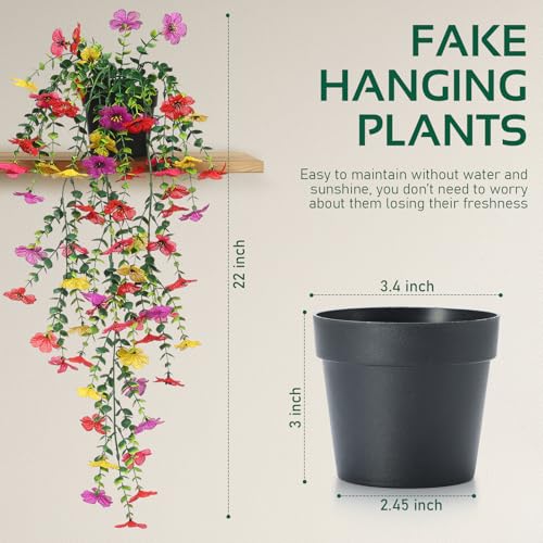 FAVOWREATH Fake Plants Hanging Artificial Potted Faux Eucalyptus Plants and Flowers for Modern Boho Farmhouse Bathroom Office Desk Wall Book Shelf Living Room Aesthetic Decor Indoor (Colorful) - color: Colorful