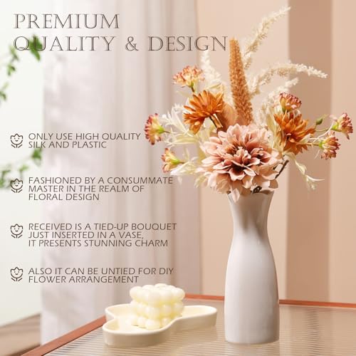 Joeabor Fake Flower Bouquet, Faux Flower Arrangement for Decorating Kitchens, Bedrooms, Bathrooms, Realistic Artificial Flowers Made of Silk & Plastic, Floral Decoration with Dahlia & Small Blossoms - color: Light Coffee & Dark Coffee