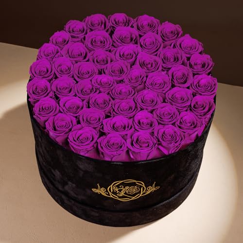 Prifroti 47 Flowers in a Luxury Suede Box, Birthday Gifts for Women, Preserved Flowers, Mothers Day Roses Gift for Mom, Bossy Pink - color: Bossy Pink, size: 47 Roses