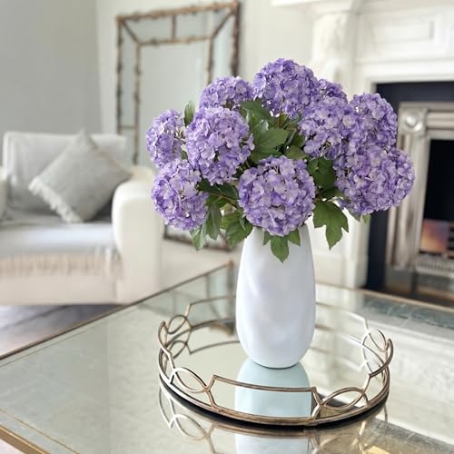 Cuffbow 4 Pcs 28'' Large Purple Artificial Hydrangea Flowers Fake Hydrangeas Silk Flowers Long 12 Touch Blooms for Wedding Centerpieces Bouquets DIY Floral Decor Home Decoration - color: Purple