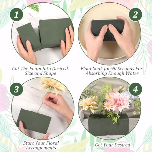 Ckhoid 6 Pcs Large Floral Foam Blocks for Fresh and Artificial Flowers Each (9" L x 4.1" W x 2.6" H) Wet and Dry Flower Foam for Wedding, Birthdays, Home and Garden Decorations (Green)