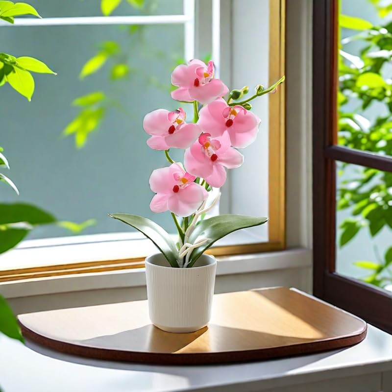 10.2" Orchids Artificial Flowers Fake Orchid Plant Potted Butterfly Orchid Silk Flowers Decor for Home Living Room Bathroom Wedding Office Decoration (Pink) - color: Pink