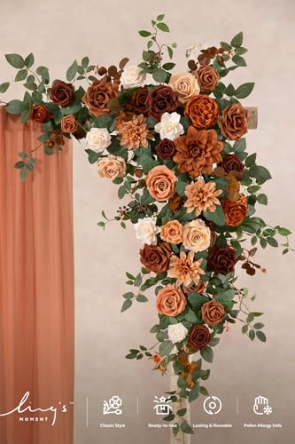 Ling's moment Wedding Arch Flowers - 6.5FT Floral Garland for Ceremony Arbor Backdrop Decoration - Artificial Rose Floral Swag for Sweetheart Table Birthday Party, Baby Shower, Terracotta Orange - color: Or-sunset Terracotta