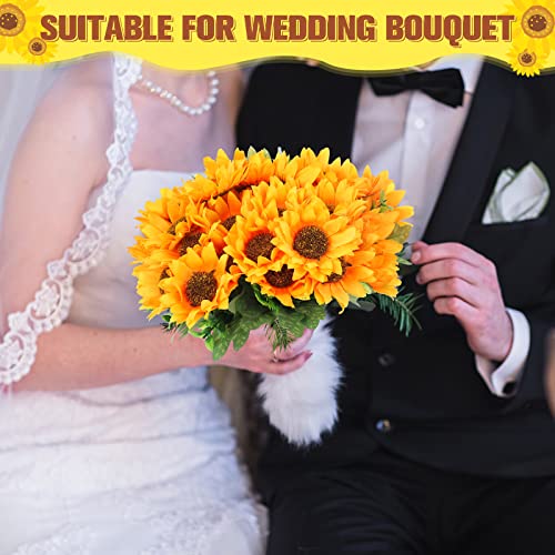 8 Pcs Fake Sunflower Bouquets, 11.8 in Artificial Flower Artificial Sunflower with Stems for Baby Shower Birthday Party Home Kitchen Wedding Decor, Bride Holding Flower, Table Centerpiece