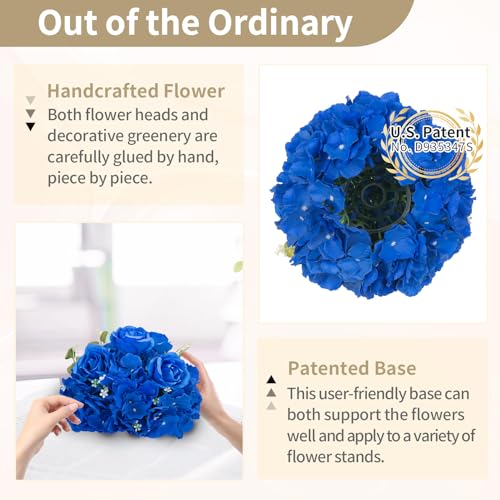 NUPTIO Royal Blue Flowers for Centerpieces: 10 Pcs 11.8 inch Diam Artificial Flower Balls for Centerpieces - Fake Flower Ball Arrangement Bouquet Rose Wedding Centerpieces for Tables Decorations - color: Royal Blue, size: 11.8" Diam - 10 PCS