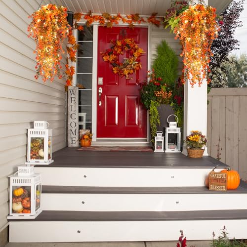 RECUTMS Fall Artificial Flowers - Faux Hanging Plants with Lights for Thanksgiving Indoor/Outdoor Wedding & Garden Party (Salmon) - color: Salmon, size: Hanging Plants With Lights