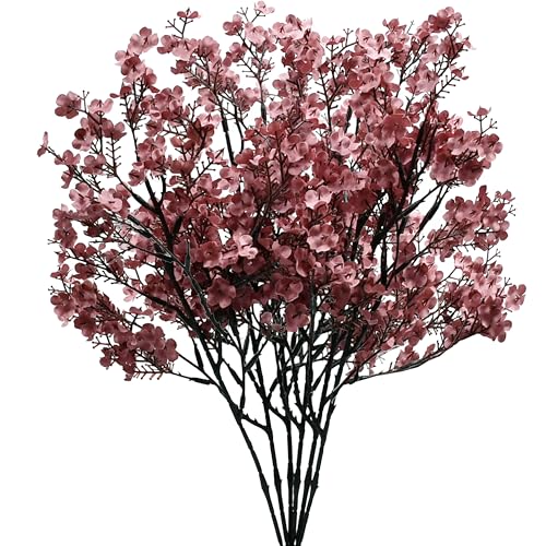 Mandy's 6 Bundles Artificial Mauve Baby’s Breath Flowers | 18.5 Inch Silk Gypsophila European Style Modern Home Decor Centerpiece Neutral Wedding Flower Arrangements - color: Mauve