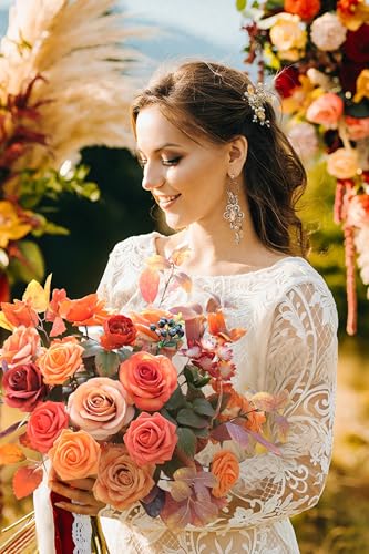 rongflower Orange Artificial Flowers Combo Box Set Fall Silk Flowers Fake Rose for DIY Floral Arrangements Wedding Bouquets Centerpieces Baby Shower Party Home Decorations - color: Rustic Terracotta Orange