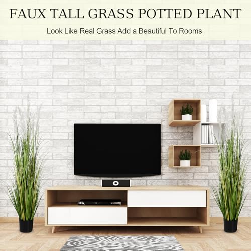 Fake Plants 5ft/59in Tall Artificial Pampas Grass 2 Pcs Tall Faux Plants Outdoor Indoor Floor Decor Greenery for Garden Home Patio Lobby - color: 2pac Green1