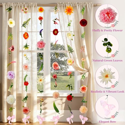 Livole 6Pcs 36Ft Hanging Flower Garland with Bow Wildflower Garlands Backdrop Silk Artificial Fake Floral Vines for Wedding Bridal Party Birthday Arch Wall Home Garden Decor - color: Purple Wildflower, size: 6Pcs
