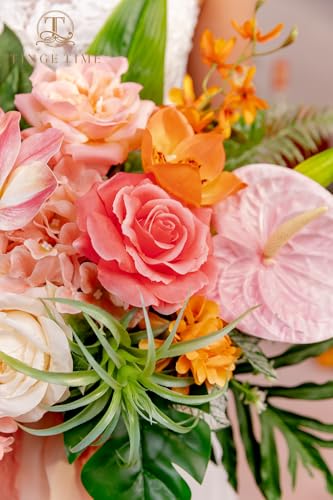TINGE TIME 13 Inch Summer Wedding Bouquets for Bride, Bridal Bouquet for Bride, Artificial Silk Orchid for Graduation Bouquet, Fake Flowers for Wedding Ceremony and Anniversary (Tropical) - color: Tropical