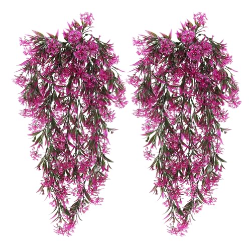 RECUTMS Artificial Hanging Plants 4 Pcs Ferns Plants Large Faux Artificial Hanging Plants Wall Plants Fake Ivy Room Decor Home Garden Wedding Party Indoor Outdoor Decorations(Fuchsia) - color: Style1-fuchsia