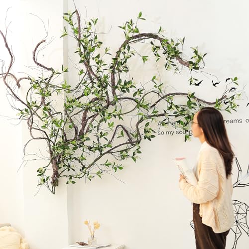 118"/300cm Small Wall Hanging Artificial Cherry Blossom Tree Branches Fake Cane Vines Reptile Plants Grapevine Garland Liana Twigs Wreath for Garden Outdoor Wedding X'Mas Ceiling Decoration - size: Small