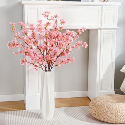 Sunm Boutique Silk Cherry Blossom Branches, Artificial Cherry Blossom Tree Stems Faux Cherry Flowers Vase Arrangements for Wedding Home Decor, Pink Cherry Blossom, Set of 3 - color: Pink, size: Pack of 3