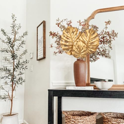 DILATATA 3 Pcs Artificial Monstera Leaves With Long Stem - Golden Tropical Plant, Gold Palm Leaves, Philodendron Fronds for Wedding, Hawaiian Luau, Jungle Party Decorations - color: Monstera#gold Pe 3pcs