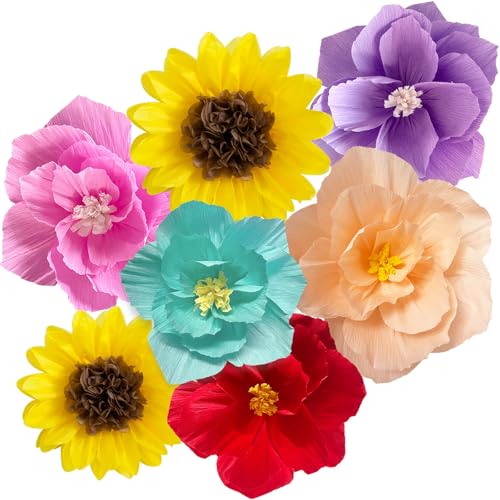 ANSOMO Paper Flowers Sunflower Colorful Artificial Crepe Tissue Wall Decor | Wall Home Décor, Wedding Birthday Bridal Baby Shower, Classroom Decorations, Spring Summer Floral Party