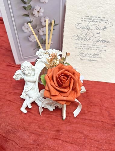 Marriwise 6pcs Rose Boutonniere for Men, Artificial Flowers Wedding Groom Groomsmen Boutonniere for Wedding/Anniversary/Prom/Rustic Wedding/Homecoming (Burnt Orange 1) - color: Burnt Orange 1