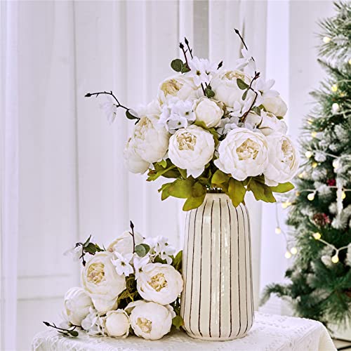 Fule 2 Pack Large Artificial Peony Silk Flower Bouquets Arrangement Wedding Centerpieces (Cream White) - color: Cream White X2