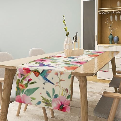 Flowers Birds Spring Table Runner, Colorful Birds Branches Blue Floral Seasonal Kitchen Dining Table Decoration for Home Party Decor 13x36 in - color: Bird_8, size: 13x36inch