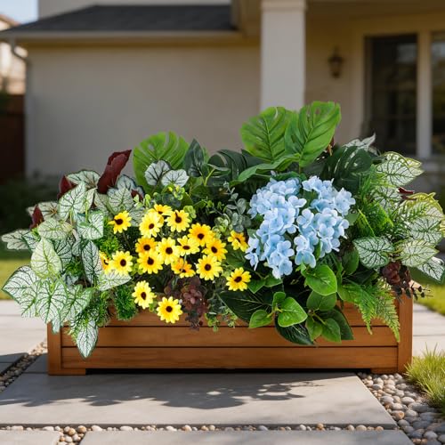 WINTS 24 Pcs Outdoor Artificial Plants UV Resistant Fake Greenery Stems Faux Shrubs for Front Porch Patio Garden Window Box Indoor Outside Home Decor