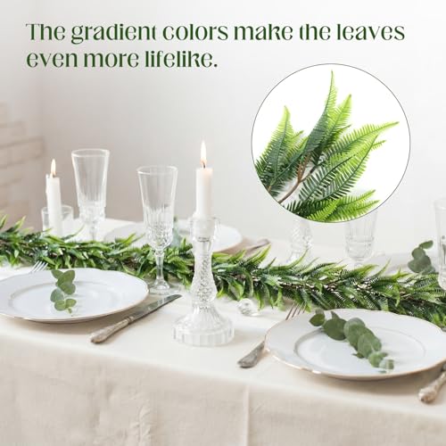 Yinder 4 Pack 6ft Artificial Greenery Garland Hanging Boston Fern Garlands Lifelike Leaf Green Fake Vines for Spring Summer Indoor Wall Mantel Home Decoration Wedding Arch Party Decor