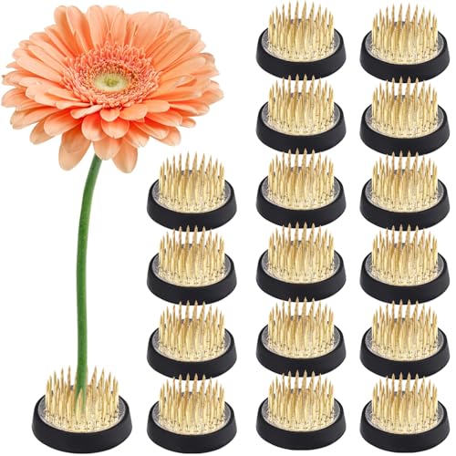 16 Pcs 1.42 Inch Kenzan Flower Pins, Arranging Vase Holders, Brass Needle Stem Holders for Floral Arrangement, Round Flower Fixed Tools, Efficient Design for Various Vessels