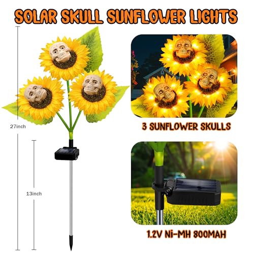 Halloween Decorations Outdoor, 3 Pack Solar Scary Skull Sunflowers Lights,Waterproof Solar Flowers Lights Garden Decor for Halloween Yard Patio Lawn Party Decor - color: Warm White, size: Skull Sunflower-3 Pack
