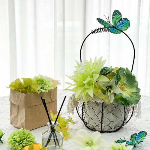 Artificial Flowers Heads Green Silk Faux Flower Heads Fake Roses Lily Carnation Daisy Flowers Bulk for DIY Craft Cake Wedding Party Bridal Baby Shower Graduation Cap Table Home Decoration - color: Green