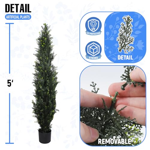 E&K 5FT Artificial Cedar Topiary Trees with Plastic Nursery Pot, Fake Pine Tree Artificial Plant Faux Trees for Home Office Garden Indoor Outdoor Decor (1 Pack) - color: Cedar Tree, size: 5ft