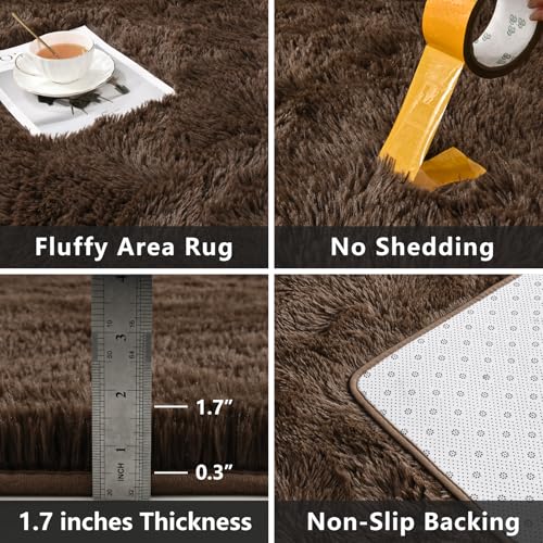 DweIke Fluffy Brown Runner Rugs for Bedroom, 2x6 Feet Soft Plush Long Runners for Girls Boys Kids, Non-Slip and Machine Washable Bedside Rug, Small Throw Carpet for Hallway Rooms Decor - color: Brown, size: 2 Ft X 6 Ft