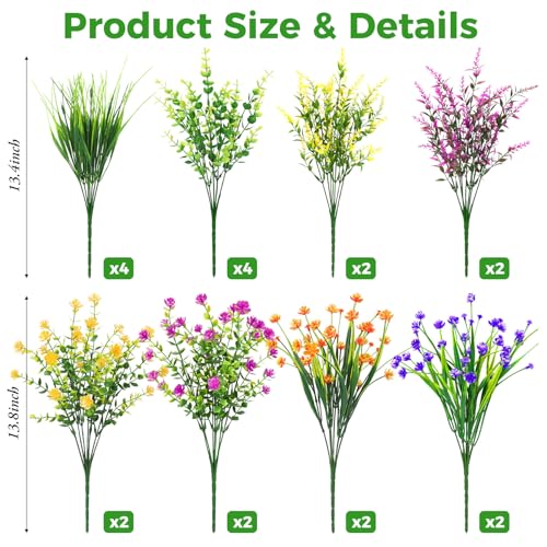 20 Bundles Artificial Flowers for Outdoors Fake Plastic Flowers UV Resistant Realistic Faux Plants Shrubs for Spring Summer Garden Porch Yard Patio Planter Window Box Home Decor, Mixedcolor - color: Multi Color