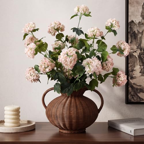 4 Pcs 33" Tall Artificial Snowball Hydrangea Flowers, Silk Hydrangeas with 20 Heads Long Stem for Tall Vase Decor, Wedding Table Centerpiece, Outdoor Living Room Arrangement(White Pink) - color: White Pink