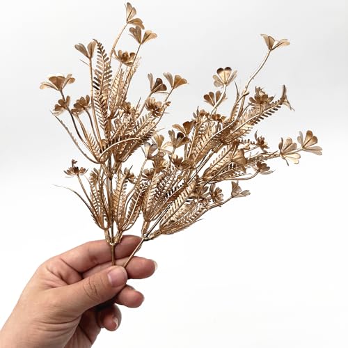 PASYOU Gold Fake Flowers Artificial Shrubs for Christmas Decor, Plastic Plants Faux Leaves Stems Grass Foliage Home Wreath Ornaments Party Hotel Wedding Event Gift DIY Tree Decoration Golden 10 Pack - color: Gold Flower Branches /10 Pcs