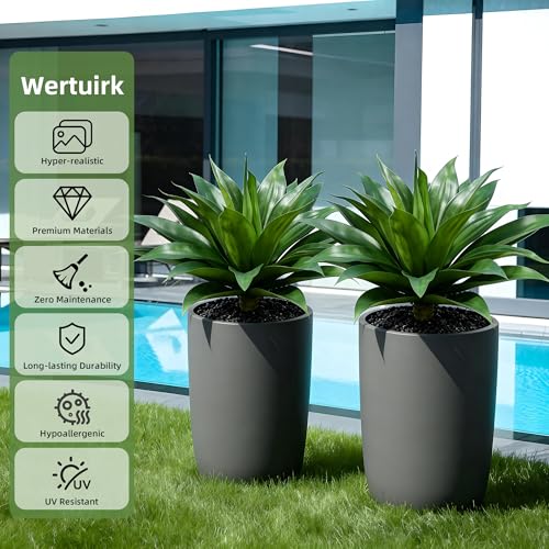 Wertuirk 28 Inch Artificial Agave Plant Set of 2, Realistic Faux Succulents with Vibrant Color, UV Resistant Fall Fake Plants for Indoor Outdoor, Home, Garden Decor (Green×2, Extra Large) - color: Green×2, size: X-Large