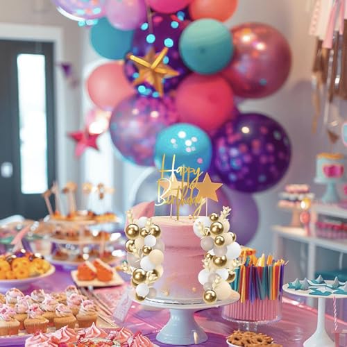 Rsstarxi Boho Cake Decoration with Gold Balloon Balls Bohemian Happy Birthday Cake Pick for Wedding Birthday Christenings Party DIY Cake Decorations Supplies - color: Design 19