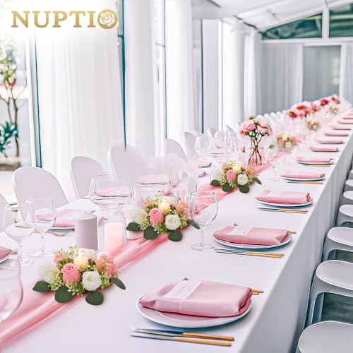 NUPTIO Flower Wreath for Table Centerpieces: 9.05 Inch Small Pink & White Candle Rings for Wedding Party Christmas Decorations - Rose Wreaths for Spring Summer Front Door Porch Decor 2 Pcs - color: Pink & White, size: Dia 9.05"-2pcs