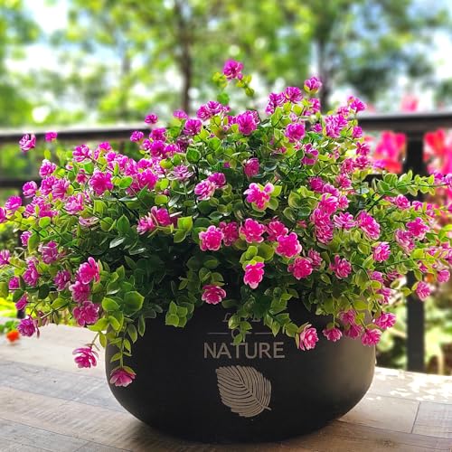 Grunyia 12 Bundles Artificial Flowers for Outdoors, UV Resistant Fake Flowers with Plastic Plants, Faux Flowers for Outside Window Box Front Porch Hanging Planter Decor (Magenta) - color: Magenta