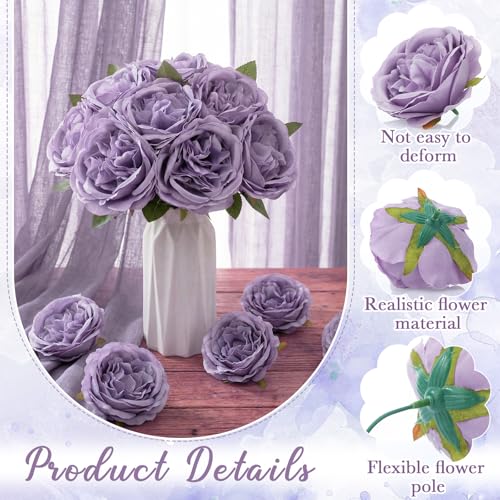Suncalla 80 Pack Austin Rose Peonies, 3.94 Inch Artificial Flowers Heads Bulk with Stems Leaves for Arrangement Wedding Centerpiece Banquets Party Home Kitchen Decor DIY(Purple) - color: Purple