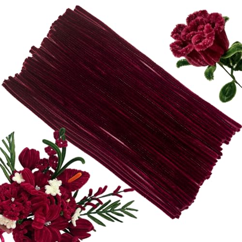 100 Pcs Solid Color Pipe Cleaners, 12 Inch 6mm Single Color Chenille Stems, Fuzzy Flexible Craft Pipe Cleaners, Bulk Art DIY Supplies , Flower Making, Holiday Decor & Handmade Projects(Reddish Brown) - color: Reddish Brown