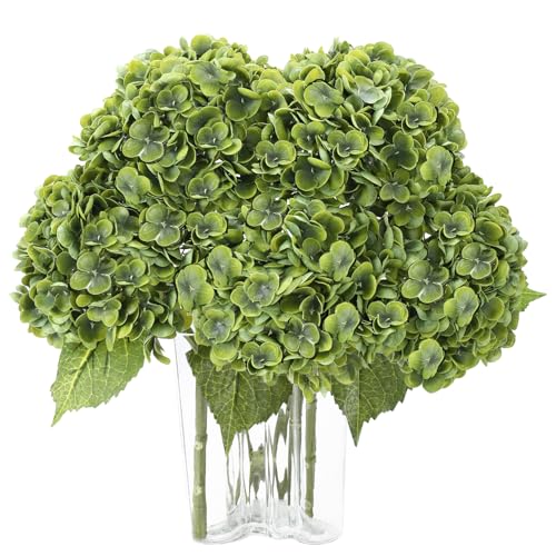 Coferset 3pcs Dark Green Lifelike Hydrangea Artificial Flowers 22inch Real Touch Faux Hydrangea Flower Stem for Home Party Wedding Floral Filler Arrangements Ceterpieces Bouquets - color: Dark Green, size: 3pcs