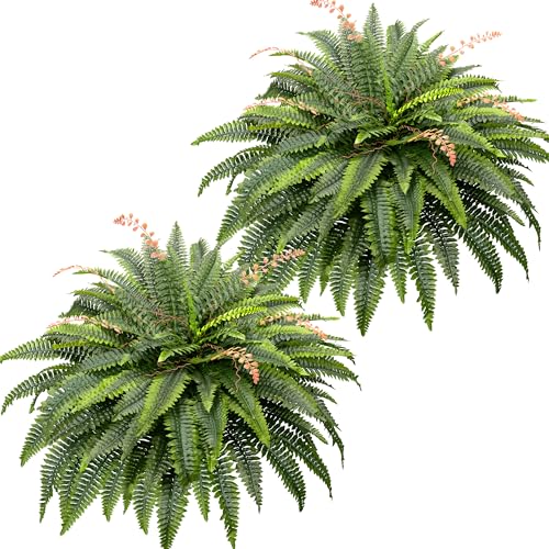 CQURE 128 Branches Fake Ferns Artificial Plants Large, 50" Set of 2 Artificial Boston Ferns Faux Hanging Fake Plants for Outdoors Planter Home Garden Decor - size: 50'' 128 leaves-2pcs